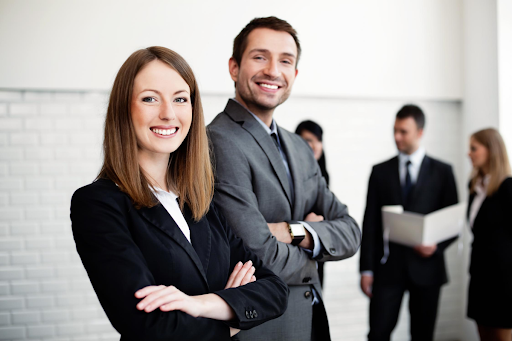 Portrait of business woman and man